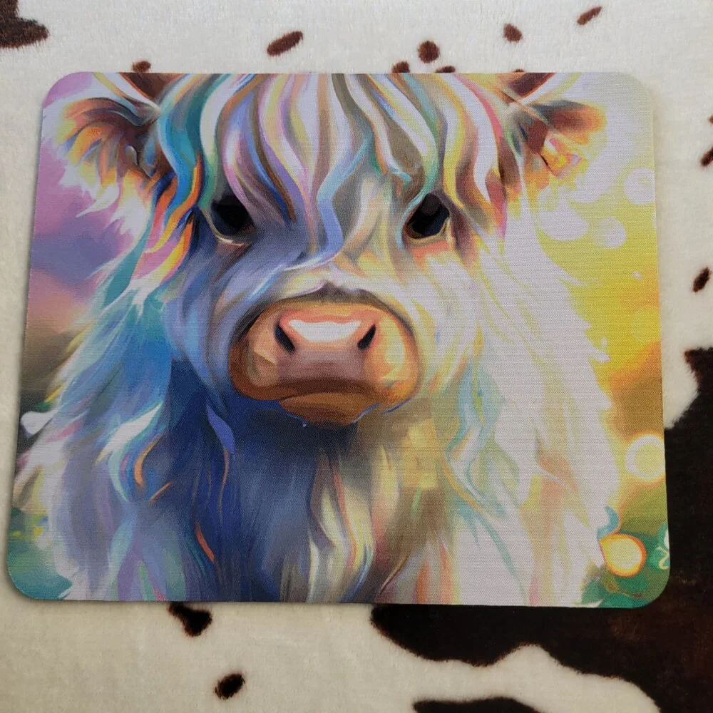 Highland Cow Watercolor Western Computer Mouse Pad Smooth Surface Non Slip Desk
